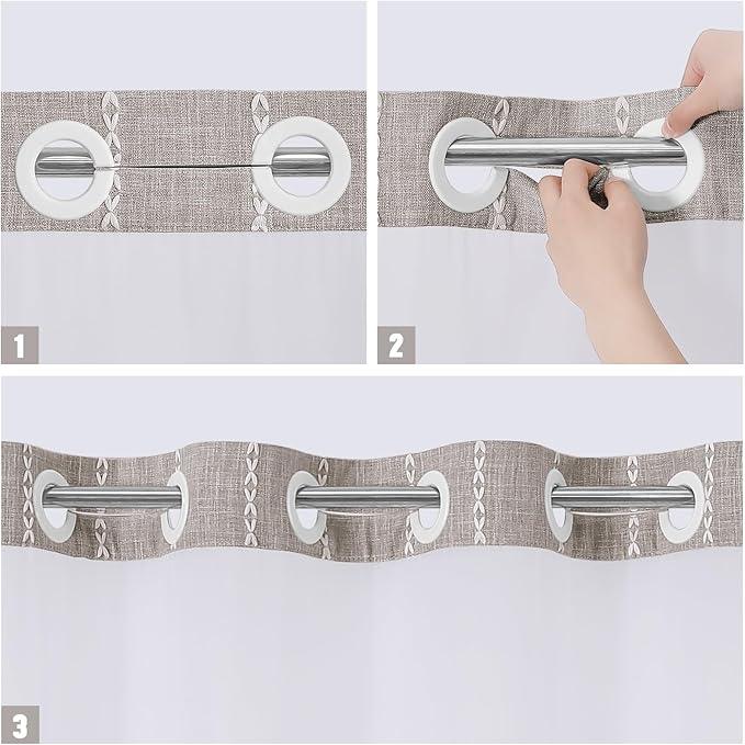 MitoVilla No Hooks Needed Farmhouse Shower Curtain with Snap-in Liner - with Window & Magnets, Boho Cotton Linen Fabric Shower Curtains with Tassels for Rustic Bathroom Decor, Grey Taupe, 72 x 74 - ModernBath