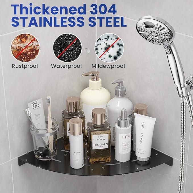 2 Pack Corner Shower Shelves Load Capacity 40 lbs 304 Stainless Steel Shower Corner Shelf Will not Rust 8in Shower Shelf for Inside Shower Matte Black Drilling Installation - ModernBath