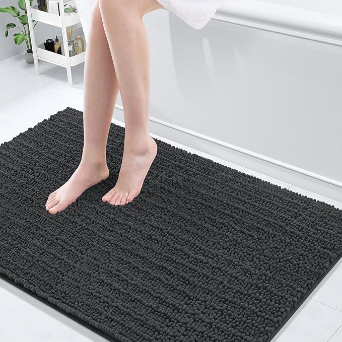 Arotive Luxury Chenille Bathroom Rug Mat, Extra Soft Thick Absorbent Shaggy Bath Rugs, Non-Slip Machine Wash Dry, Plush Bath Mats for Bathroom, Shower and Tub, 50x30, Dark Grey - ModernBath