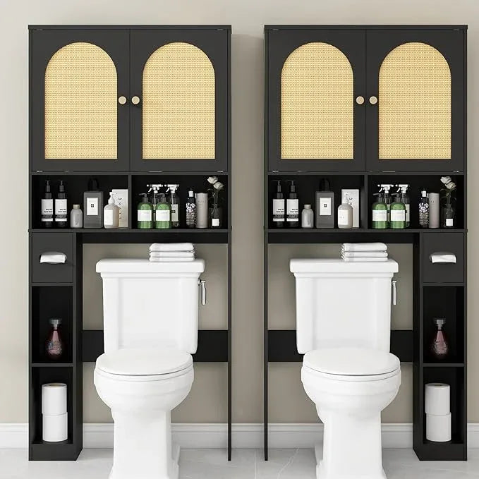 Halitaa Over The Toilet Storage Cabinet, Wood Over Toilet Bathroom Organizer Cabinet with 2 Doors, Freestanding Home Space Save Toilet Rack for Restroom, Bathroom, Laundry, Black - ModernBath