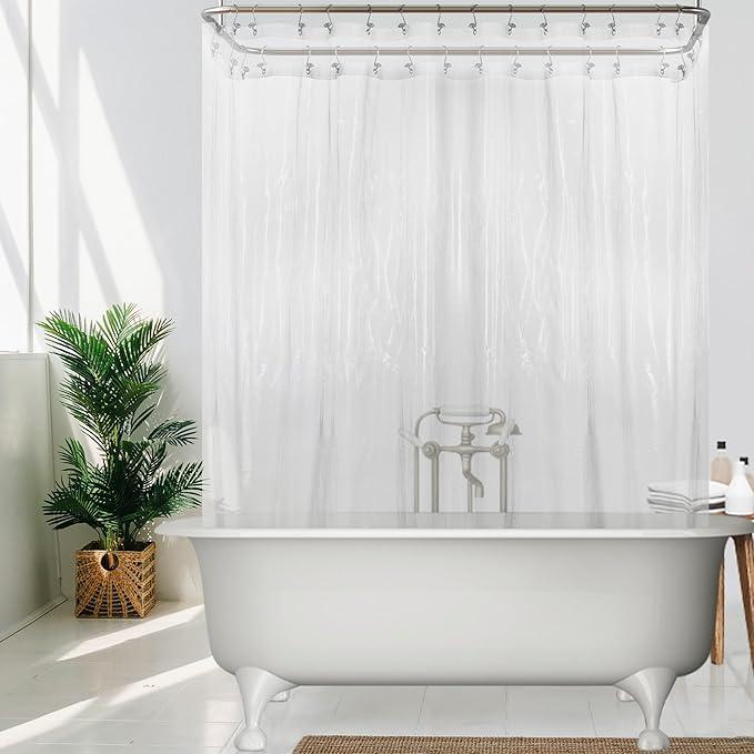 Mrs Awesome Clawfoot Tub Shower Curtain or Liner with 12 Magnets - Free 36 Hooks Included, Waterproof PEVA, 180" x 70", Clear - ModernBath