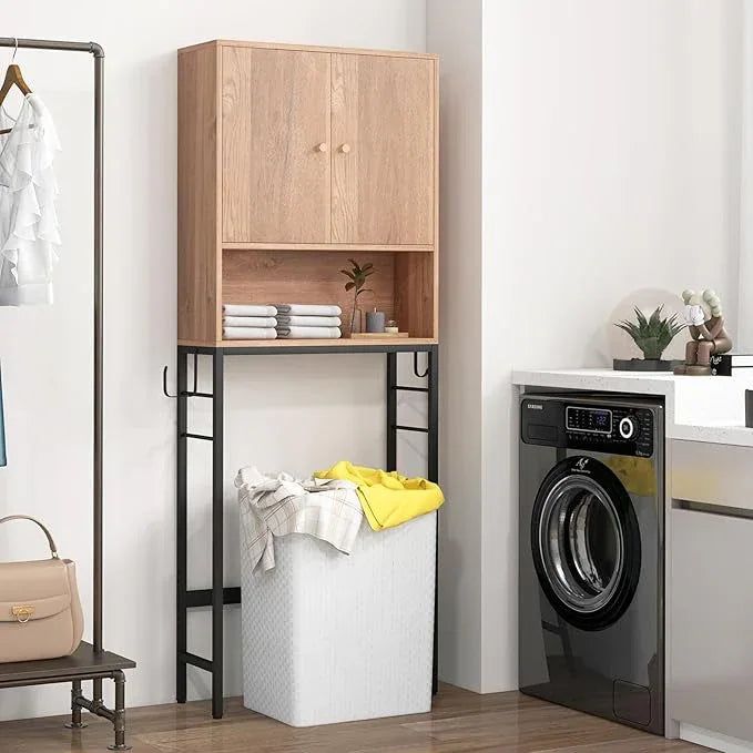 Over-The-Toilet Storage Cabinet, Metal Frame, Adjustable Shelf & Open Compartment, Freestanding Bathroom Organizer for Toilet & Laundry Room - ModernBath