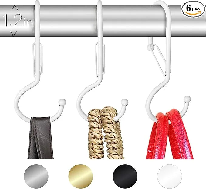 Blau Marité 6 Purse Hanger for Closet. Tote Hanger. S-Shaped Hooks S Hooks Twist Design. Anti Drop S-Shaped Hook for Hanging Handbags with Safety Buckle to Prevent Falls. Heavy Duty. (White, Twisted) - ModernBath