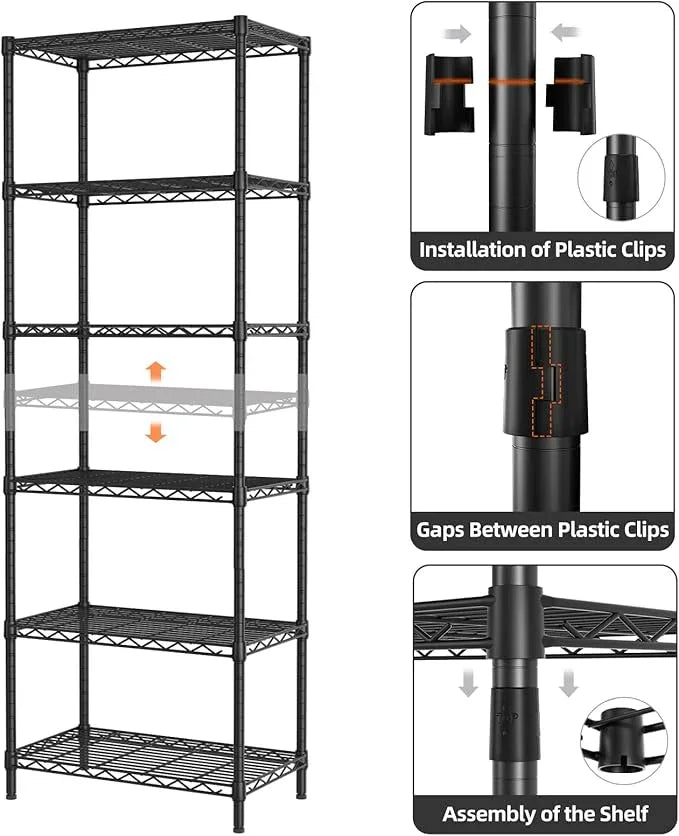 SINGAYE 6 Tier Adjustable Storage Shelf Wire Shelving Unit Metal Shelves Standing Closet Bathroom Organizers Pantry Kitchen Garage Laundry Room Organization Home Rack 12" D X 22" W X 69.5" H Black - ModernBath