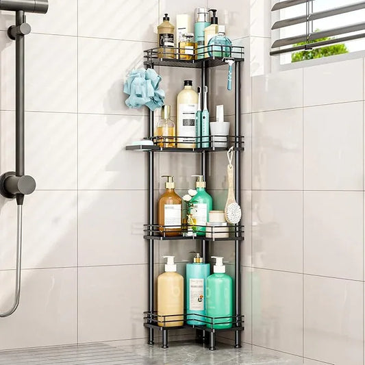 HapiRm Corner Shower Caddy Organizer - 4 Tier Shower Shelf Corner with Soap Holder, Rustproof Bathroom Standing Organizer with 4 Hooks, Black - ModernBath