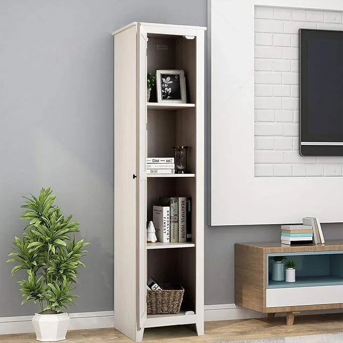 Giantex Tall Storage Cabinet Freestanding Floor Storage Tower with Four Shelves and Single Door, 17x16x72 Inch, Narrow Utility Cabinet for Living Room, Bathroom (Grayish White) - ModernBath