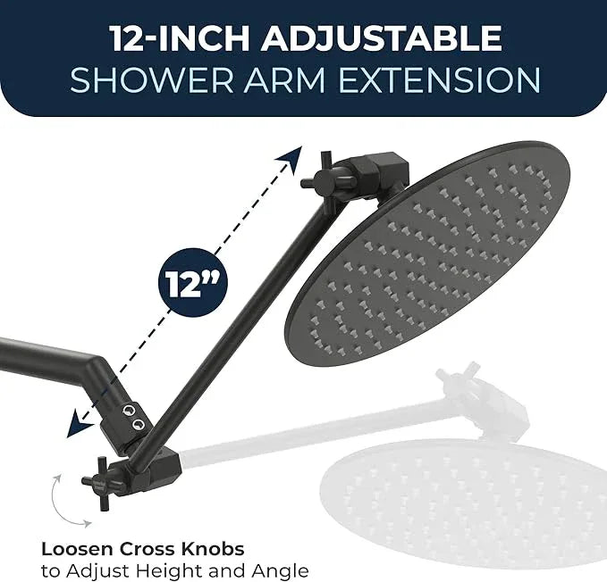 HammerHead Showers Solid Metal 12 Inch Adjustable Shower Head Extension Arm, Raises Showerhead Height, Shower Extender Arm Supports Up to 10 lbs, Matte Black - ModernBath