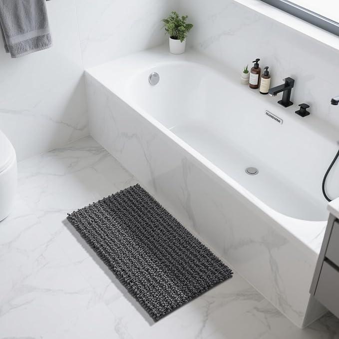 Yimobra Large Bathroom Rugs Non Slip Washable 36x24 Inch - Ultra Soft Absorbent Chenille Bath Mat, Quick Dry Shaggy Floor Carpet for Tub Shower, Dark Gray Home Decor Accessories - ModernBath