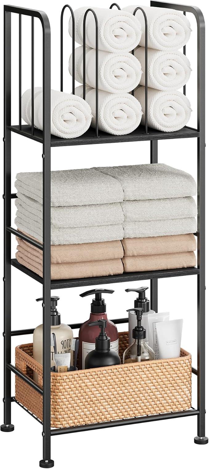 Towel Rack Free Standing 3-Tier M-Shaped Detachable Dividers, Durable Metal Holder, Pool Towel Rack, Space-Saving Towel Storage Organizer, Modern Bath Towel Shelf for Home, Poolside, Black - ModernBath