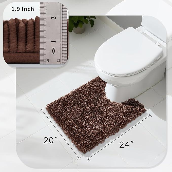 Yimobra Toilet Rugs U Shaped Washable, Extra Thick Soft Absorbent Chenille Contour Bathroom Rugs for Toilet 24x20 Inch, Quick Dry Non Slip Toilet Mat for Bath Floor, Brown - ModernBath