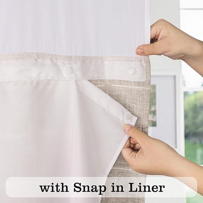 River Dream Farmhouse Linen Shower Curtain with Snap-in Liner, No Hooks Shower Curtain Set, with Tassels for Bathroom Decor,Shower Curtain and Liner with Sheer Window 54x80 Inch - ModernBath
