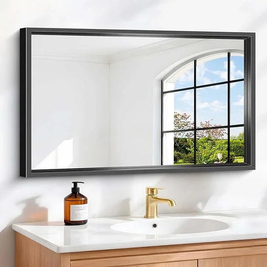 CIVENO Bathroom Mirror, 40x24 Inch Brushed Black Rectangle Mirror, 0.6" Thickened Deep Metal Framed Vanity Mirrors for Bathroom Sink, Shatterproof Tempered Glass, Antirust, Horizontally or Vertically - ModernBath