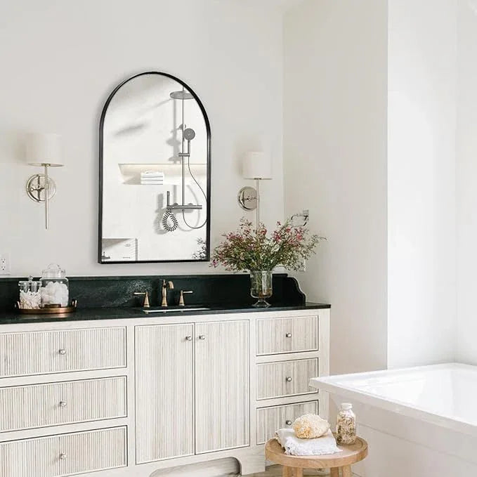 Minuover Arched Wall Mirror for Bathroom, 24"x36" Black Modern Metal Frame for Entryway Living Room Bedroom Wall Decor - ModernBath