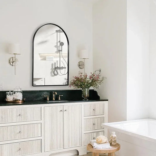 Minuover Arched Wall Mirror for Bathroom, 20"x30" Black Modern Metal Frame for Entryway Living Room Bedroom Wall Decor - ModernBath