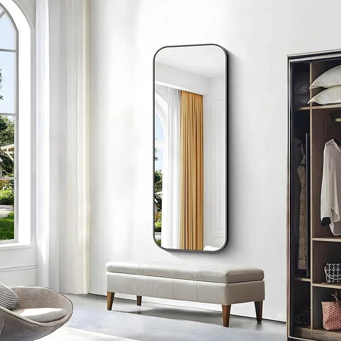 BONEWEI 24x60 inch Bathroom Mirror,Black Rectangle Mirror,Wall Mounted Bathroom Frame Vanity Mirror with Round Corner for Bedroom Living Room,Entryway Hangs Horizontal or Vertical - ModernBath