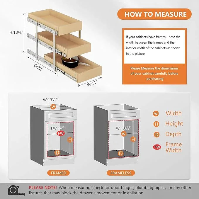 WelFurGeer 3-Tier Pull Out Cabinet Organizer with Soft Close, Heavy-Duty Slide Out Drawers for Cabinets, Pull Out Drawers for Cabinets, Bottom Mount Shelves for Kitchen, Pantry, Bathroom - ModernBath