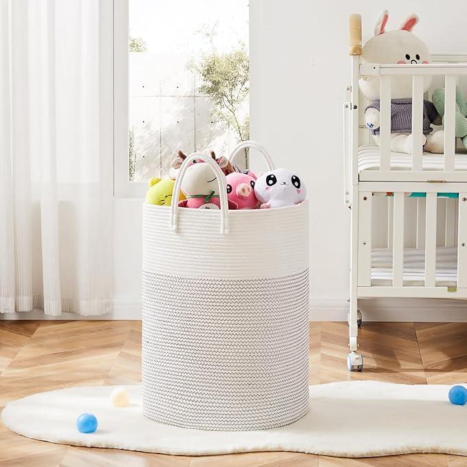 Laundry Basket,Woven Cotton Rope Laundry Hamper,Versatile Storage for Dirty Clothes,Baby Toys,and Blankets in Bathroom, Nursery,and Living Room (White, 40L) - ModernBath