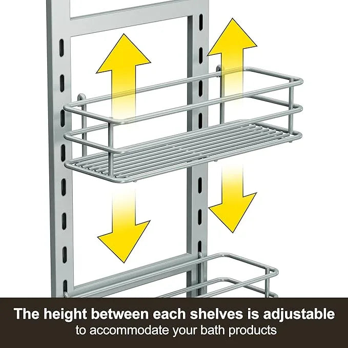 Orimade 4 Tier Adjustable Anti-slip Shower Caddy over Shower Head,Rustproof Bathroom Hanging shower Organizer with 4 Hooks for Razor,No Drilling Shower shelves Storage Rack, Light Grey - ModernBath