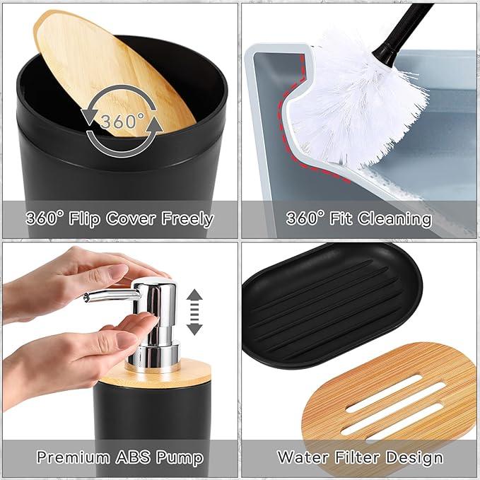 iMucci Bathroom Accessories Bathroom Sets with Shower Curtain, Bath Towel Set, Trash Can, Toilet Brush, Soap Dispenser, Bathroom Accessories Set Complete - ModernBath