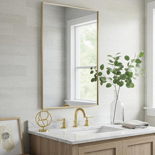 LEDLUX 24x40 Inch Gold Bathroom Mirror - Copper-Free Mirror, Aluminum Alloy Frame Vanity Rectangle Wall Mounted Modern Mirror for Bedroom/Living Room/Porch Horizontal or Vertical - ModernBath
