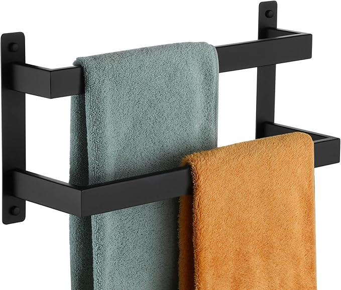 KOKOSIRI Towel Bars Black Bath Towel Holders 16 Inches Bathroom 2-Tiers Ladder Towel Rails Wall Mounted Towels Shelves Rack Stainless Steel, B5008BK-L16 - ModernBath
