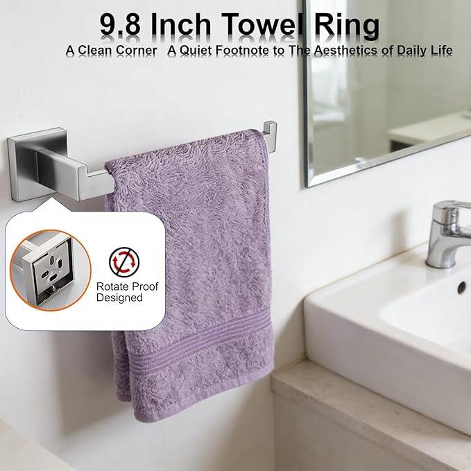 Bathroom Hardware Set 4 Piece Brushed Nickel Bathroom Accessories Set SUS304 Towel Bar Set Includes Towel Bar 16 Inch+Towel Holder+Toilet Paper Holder+Towel Hook (4, Brush Nickel) - ModernBath