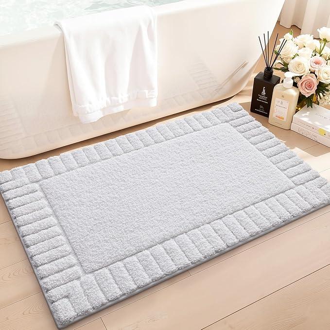 LUMI Bathroom Rugs Non Slip with Rubber Backing, Extra Soft Plush Microfiber Bath Rug Absorbent, Machine Washable Bath Mat Quick Dry for Tub, Shower, Hotel, White, 20"x32" - ModernBath