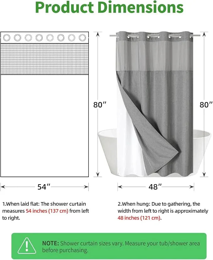 eachope Stall No Hooks Needed Linen Textured Shower Curtain with Snap-in Fabric Liner Set,Hotel Luxury Decor Farmhouse Shower Curtains for Bathroom,Waterproof & Washable,54Wx80H,Grey/Gray - ModernBath