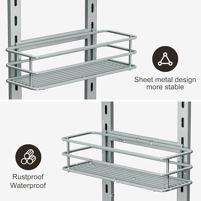 Orimade 4 Tier Adjustable Anti-slip Shower Caddy over Shower Head,Rustproof Bathroom Hanging shower Organizer with 4 Hooks for Razor,No Drilling Shower shelves Storage Rack, Light Grey - ModernBath