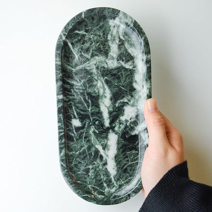 SWRONP Marble Tray for Kitchen Counter,Stone Tray for Bathroom Countertop,Dresser Vanity Decor Tray,Storage Trays for Perfumes,Candles,Jewelry (Dark Green) - ModernBath