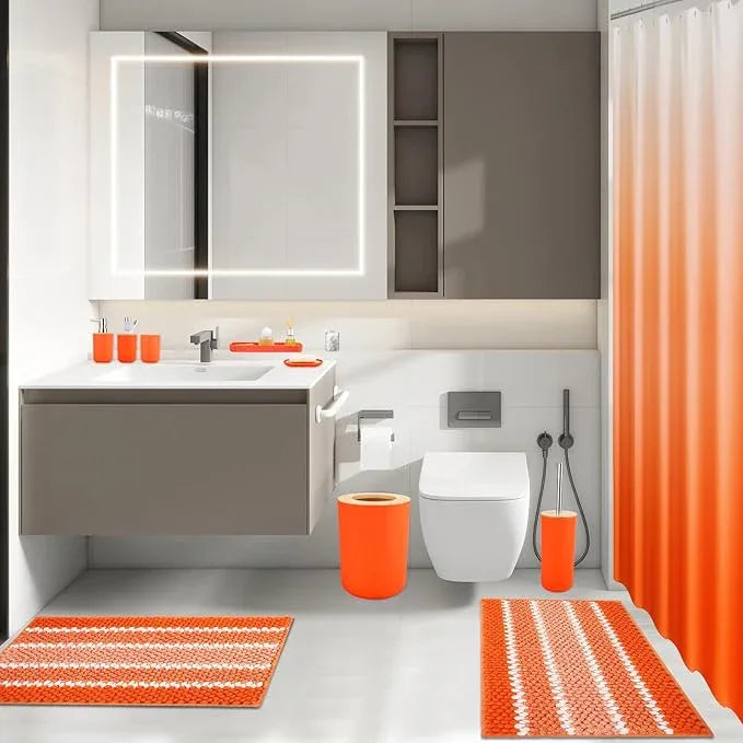 SLDIYWOW Orange Bathroom Accessories Set, Bathroom Sets with Shower Curtain and Rugs for Home Decor/Housewarming - ModernBath