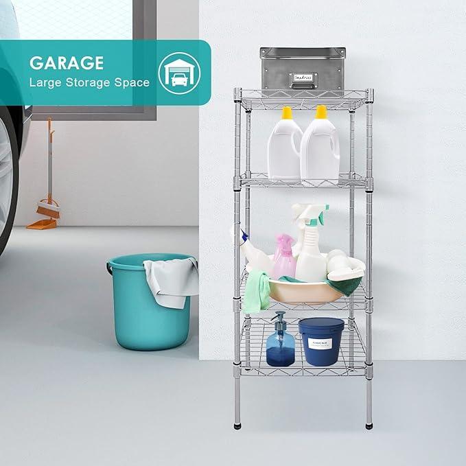 4 Tier Wire Shelving Unit, Height Adjustable Wire Shelves with 264 LBS Capacity, Metal Storage Rack Organizer for Laundry, Kitchen, Bathroom, Pantry, Closet (9.8"D x 13.7"W x 31.5"H, Silver) - ModernBath