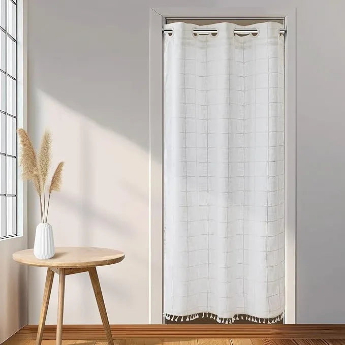 River Dream White Farmhouse Shower Curtain with Snap-in Liner, No Hooks Needed,with Magnets,with Tassels,Water Repellent&Machine Washable,36x74Inch - ModernBath