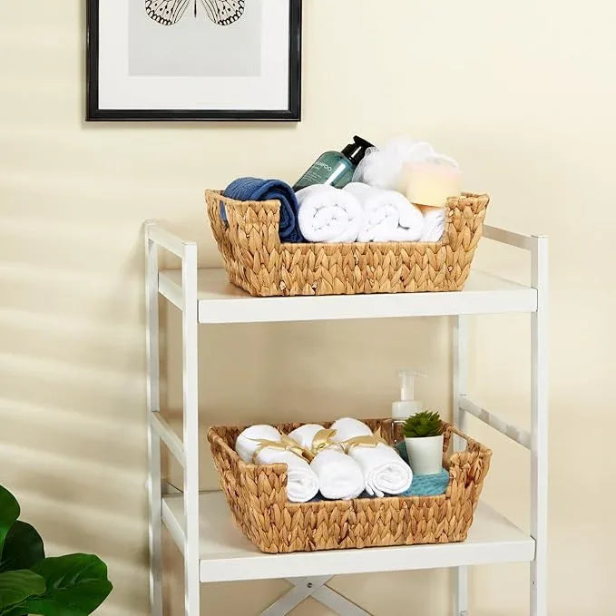 Wicker Baskets 2 Pack, Water Hyacinth Wicker Storage Basket with Handles, Pantry Baskets Organization and Storage, Handmade Large Wickers Baskets for Organizing, Natural - ModernBath
