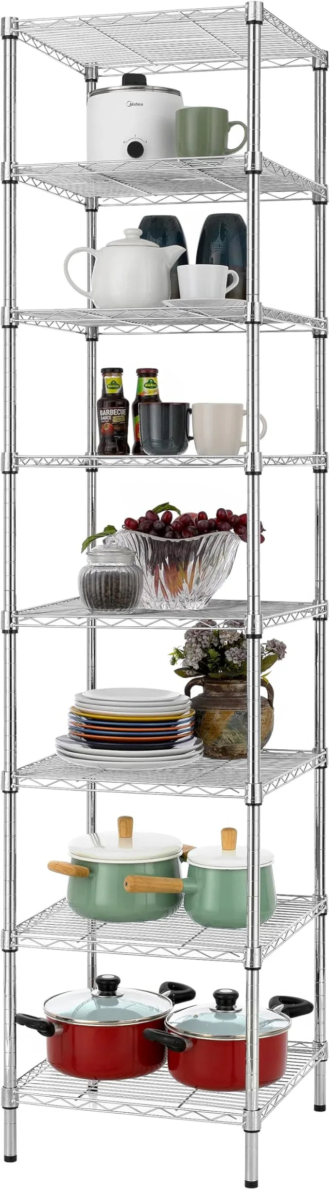 Finnhomy Heavy Duty 8 Tier Wire Shelving, 18x18x78.8 inches 8 Shelves Storage Rack with Thicken Steel Tube, Pantry Shelves for Storage, Adjustable Metal Shelving Unit, NSF Certified, Chrome - ModernBath