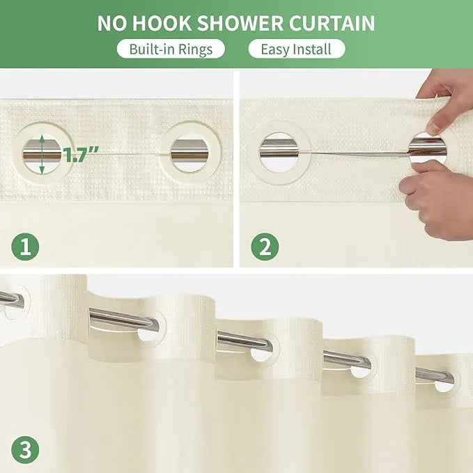 eachope Cream No Hook Shower Curtain with Snap-in Fabric Liner Set,Waffle Weave Shower Curtains for Bathroom,Hotel Luxury Decor Bathroom Curtain Set,Waterproof & Washable,71Wx74H - ModernBath
