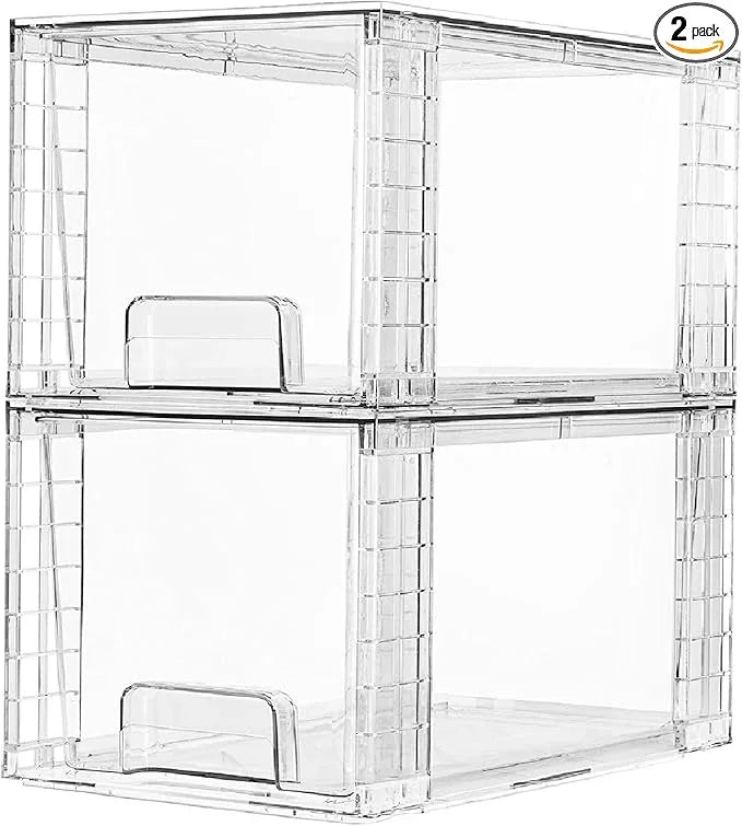 Vtopmart 2 Pack Large Stackable Storage Drawers,Clear Acrylic Drawer Organizers with Handles, Easily Assemble for Bathroom,Kitchen Undersink,Cabinet,Closet,Makeup,Pantry organization and Storage - ModernBath