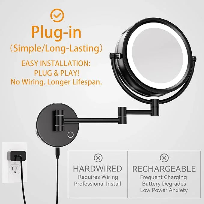 GURUN 8.5 Inch Magnifying Makeup Mirror with 3 Dimmable LED Lights Double Sided Touch Control Vanity Mirror for Bathroom with 10X Magnification Black Finish M1809D(Black/10X) - ModernBath