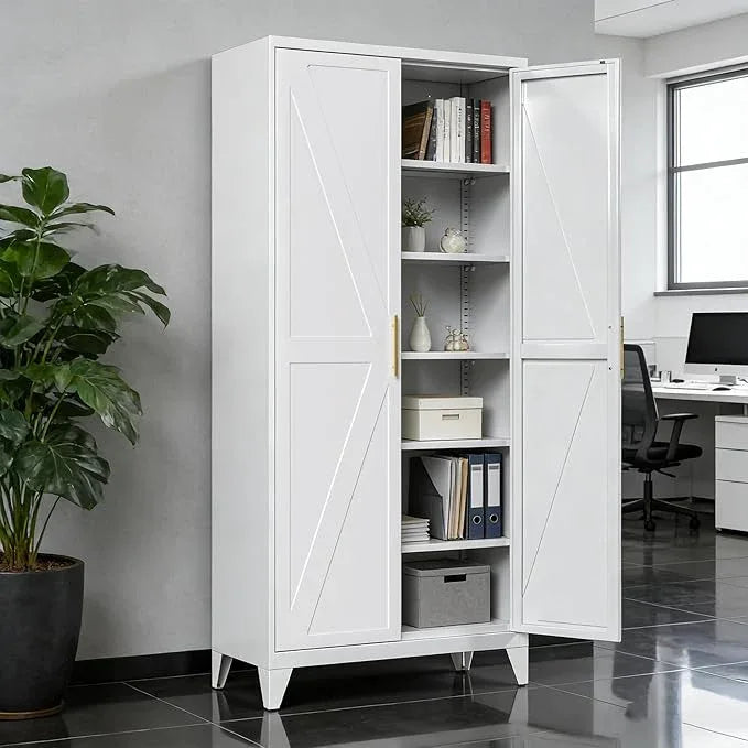 75" H Metal Pantry Cabinet, Kitchen Pantry Storage Cabinets with 5 Adjustable Shelves, for Home Office Bathroom, Required Assembly, White - ModernBath