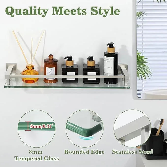 Alise Bathroom Shelves,Brushed Nickel Glass Shelf for Bathroom, Modern Floating Shelves,20 inch - ModernBath