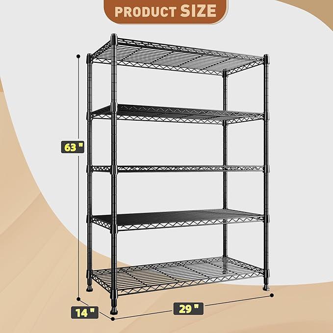 REIBII 5-Tier Wire Shelving Rack Storage Shelves Metal Shelves,1020 LBS Adjustable Heavy Duty Metal Shelving Units and Storage for Garage Pantry Bathroom 29" W X 14" D X 63" H - ModernBath