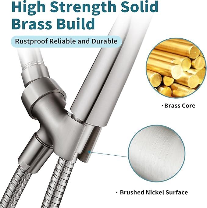 BRIGHT SHOWERS All Metal Handheld Shower Head Holder, Adjustable Shower Arm Mount with 360 Degree Rotatable Brass Ball Joint and Hose Connector, Universal Wall Hook Bracket, Brushed Nickel - ModernBath