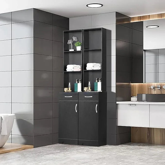 BNSPLY Tall Bathroom Cabinet, Narrow Slim Linen Cabinet with 3 Tier Open Shelves and Drawer, Free Standing Linen Tower for Bathroom, Living Room, Kitchen (White 13.4" W x 13" D x 70" H) - ModernBath