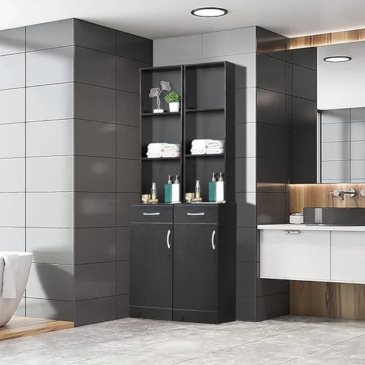 BNSPLY Tall Bathroom Cabinet, Narrow Slim Linen Cabinet with 3 Tier Open Shelves and Drawer, Free Standing Linen Tower for Bathroom, Living Room, Kitchen (White 13.4" W x 13" D x 70" H) - ModernBath