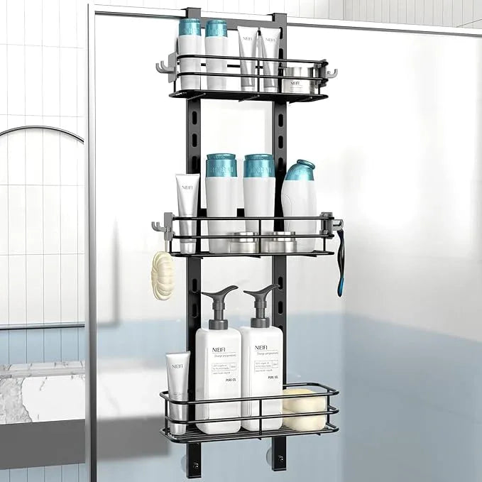 Nieifi Over The Door Shower Caddy Pantry Organizer Rack with Reliable Hooks, Sturdy Hanging Shower Organizer Shelf Basket Storage Rack, Bathroom Shelves Drill Free Extra Large, Black - ModernBath