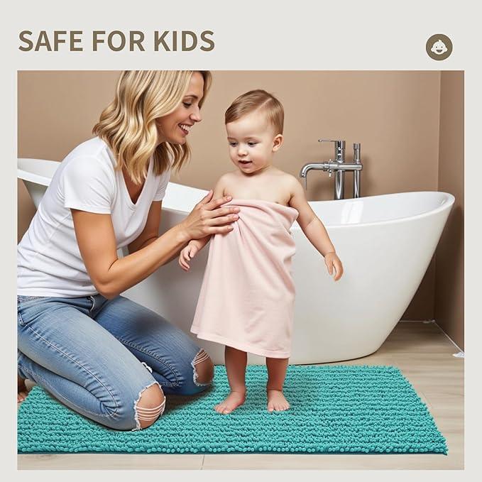 Ruggnovea Chenille Bathroom Rugs Non Slip Washable 70x24, Extra Thick Soft Absorbent Chenille Bath Mat, Non-Slip Barrier Backing, Quick Dry Machine Washable Bath Mats Tub, Shower,Floor/Sink,Teal - ModernBath