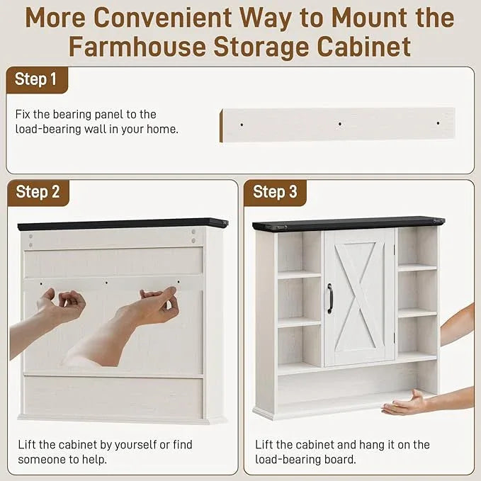 Bathroom Wall Cabinet, Farmhouse Medicine Cabinet with Adjustable Shelves and Barn Doors, Large Wall Mounted Over the Toilet Storage Cabinet for Bathroom, Laundry Room, Kitchen, Rustic White and Black - ModernBath