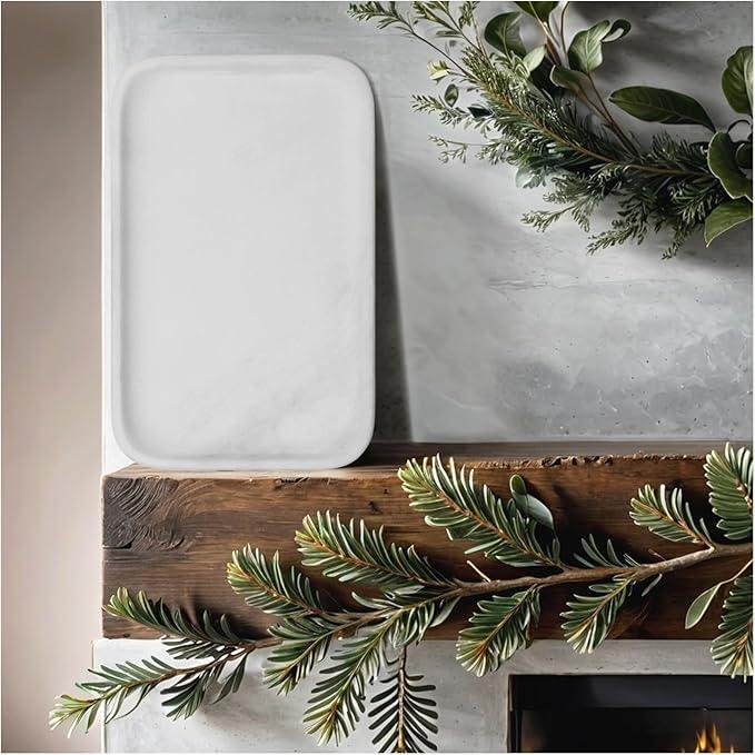 Yew & Tulip 14" x 8.5" Natural Marble Tray for Kitchen, Bathroom, Living Room – Serving/Decorative Vanity Tray for Jewelry, Candles, Decor (Matte White) - ModernBath