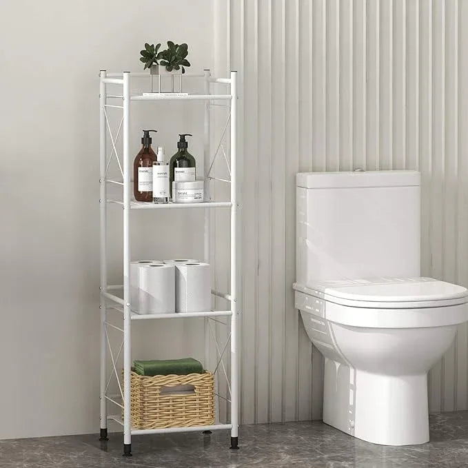 TZAMLI 4 Tier Shelving Unit, Freestanding Bathroom Storage Shelves, Metal Heavy Duty Storage Rack Shelf for Small Space Kitchen Balcony Office, White - ModernBath