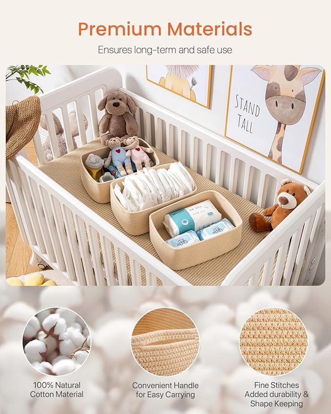 Small Woven Basket, 13.5 x 9.5 x 5 Inches, Storage Basket for Organizing, Cute Small Rope Shelf Closet Cube Storage Bins Baskets for Shelves, Dog Toy Gift Baskets Empty, 3 Packs, Beige - ModernBath